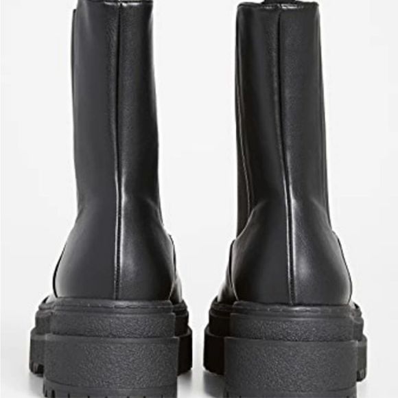 New Good American Black Leather Pull On Platform Boots - Picture 10 of 13